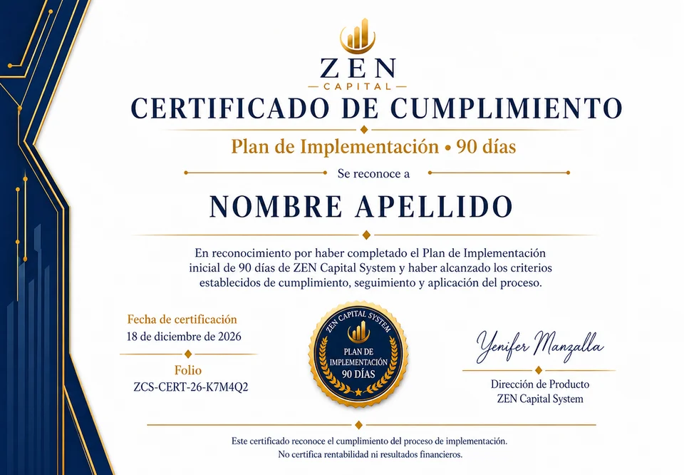 Certificado de Cumplimiento de ZEN Capital System optimizado para impresión